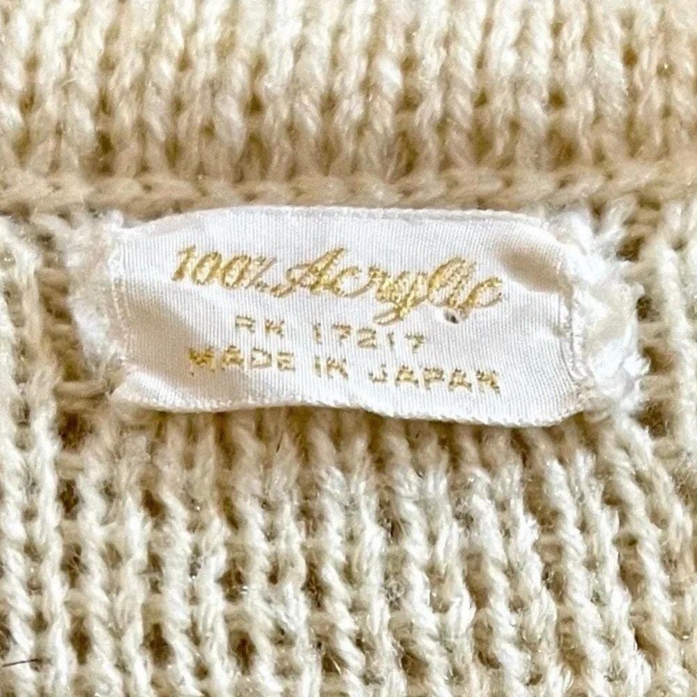 Vintage Cream Button-Up Knit Poncho with Fringe - Picture 5 of 5